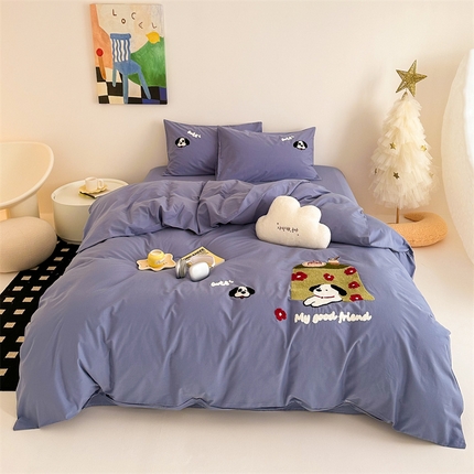 珺柔家纺 2024新款全棉水洗绵毛巾绣四件套 花花小狗