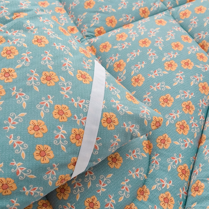 91家纺网 家纺一手货源 找家纺 富威堡家纺 2025新款双层纱棉花床垫 桃花朵朵（蓝）