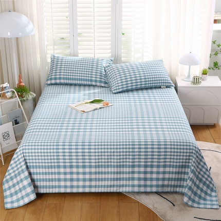 91家纺网 家纺一手货源 找家纺 伊而梦蚊帐 2025新款原棉老粗布床单系列 格梦-蓝