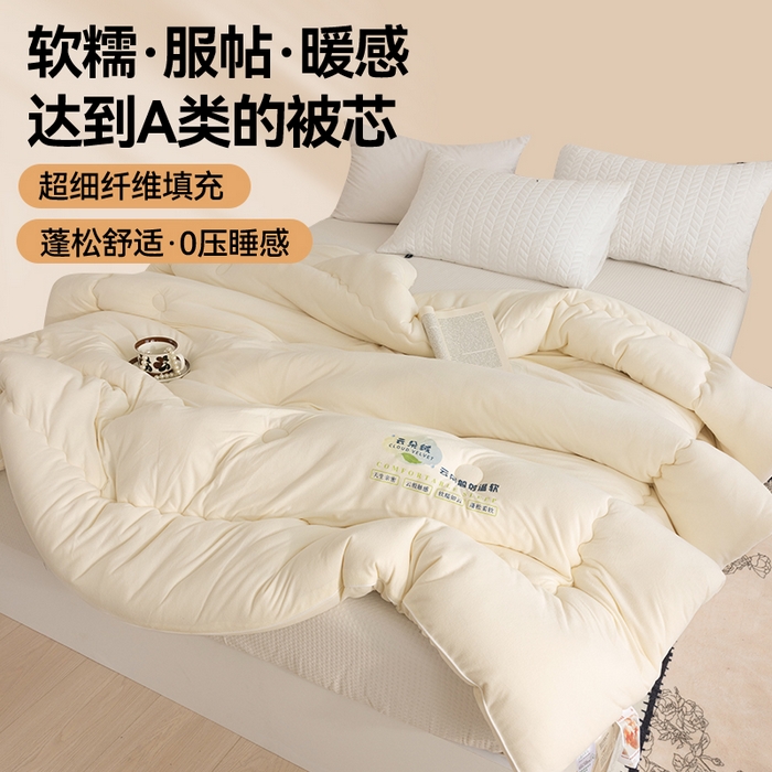 91家纺网 家纺一手货源 找家纺 咏绒家纺工厂店 2024新款工厂直供品质款云朵绒超柔奶盖泡芙冬被春秋被子被芯 云朵白