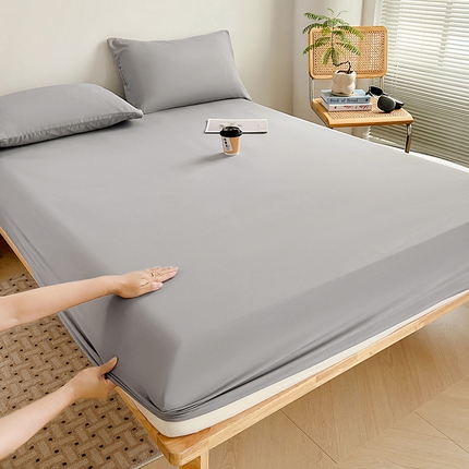 贝拉梦家纺 2024新款超柔水洗棉纯色简约单品床笠枕套 莫奈灰