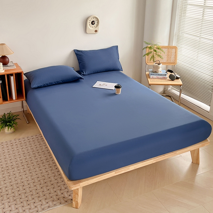 91家纺网 家纺一手货源 找家纺 贝拉梦家纺 2024新款超柔水洗棉纯色简约单品床笠枕套 浩瀚蓝