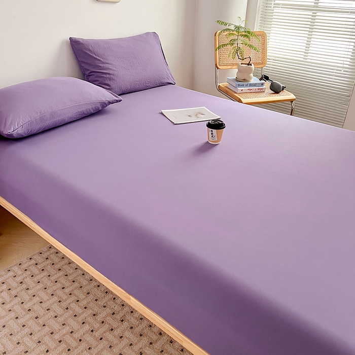 91家纺网 家纺一手货源 找家纺 贝拉梦家纺 2024新款超柔水洗棉纯色简约单品床笠枕套 风信紫