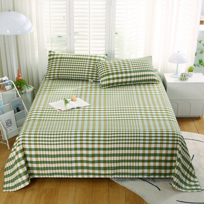 91家纺网 家纺一手货源 找家纺 伊而梦蚊帐 2025新款原棉老粗布床单系列 格梦-绿