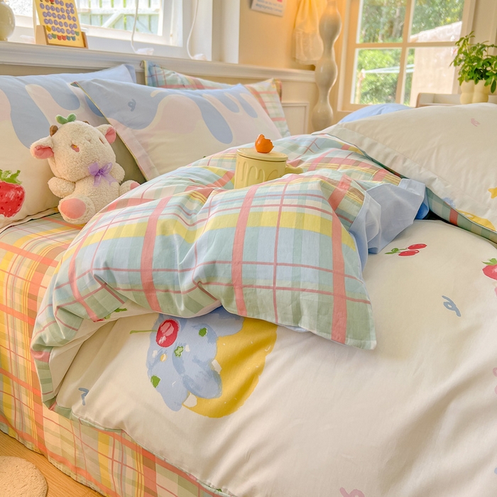 91家纺网 家纺一手货源 找家纺 绵庭家纺 2024新款全棉印花套件系列四件套 甜意奶油