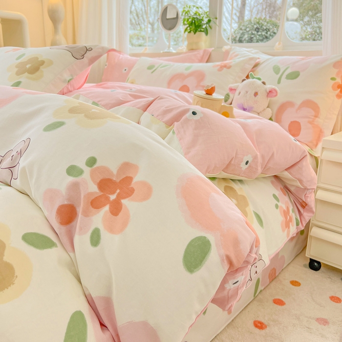 91家纺网 家纺一手货源 找家纺 绵庭家纺 2024新款全棉印花套件系列四件套 夏瑾 桔