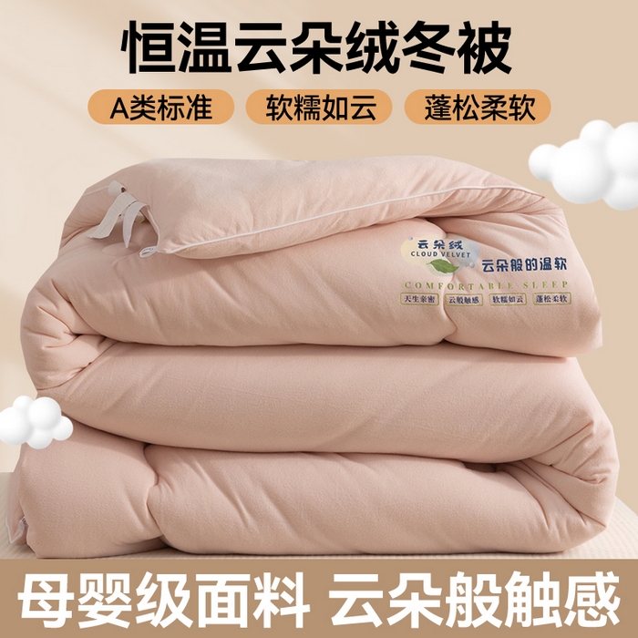91家纺网 家纺一手货源 找家纺 咏绒家纺工厂店 2024新款工厂直供品质款云朵绒超柔奶盖泡芙冬被春秋被子被芯 豆沙粉