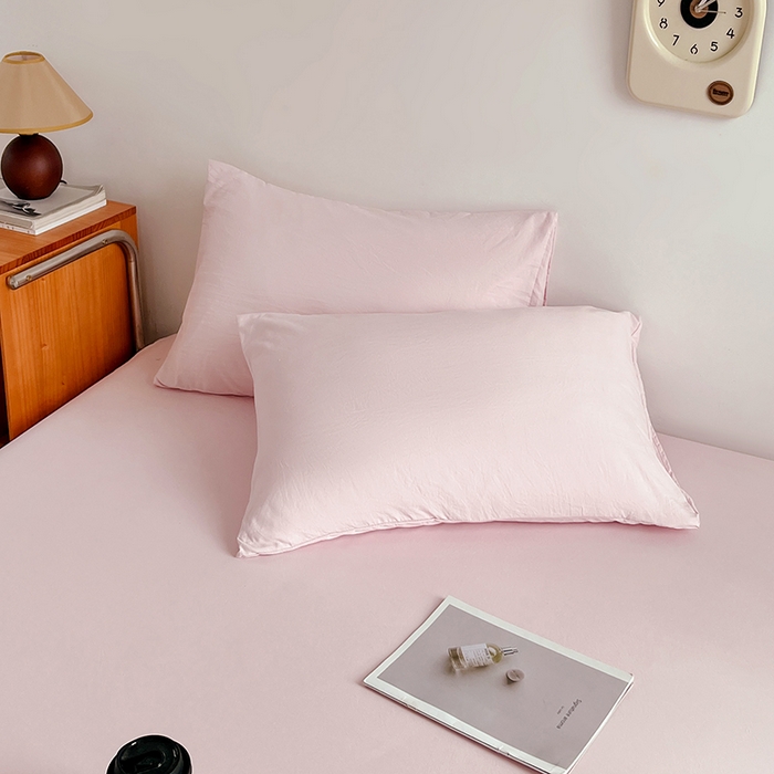 91家纺网 家纺一手货源 找家纺 贝拉梦家纺 2024新款超柔水洗棉纯色简约单品床笠枕套 桃夭