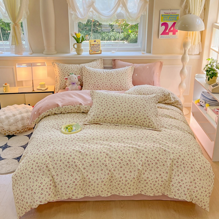 91家纺网 家纺一手货源 找家纺 绵庭家纺 2024新款全棉印花套件系列四件套 细微语