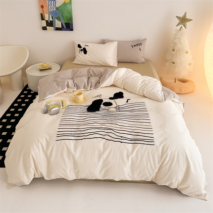 珺柔家纺 2024新款全棉水洗绵毛巾绣四件套 晚安！甜宠