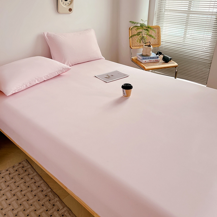 91家纺网 家纺一手货源 找家纺 贝拉梦家纺 2024新款超柔水洗棉纯色简约单品床笠枕套 桃夭