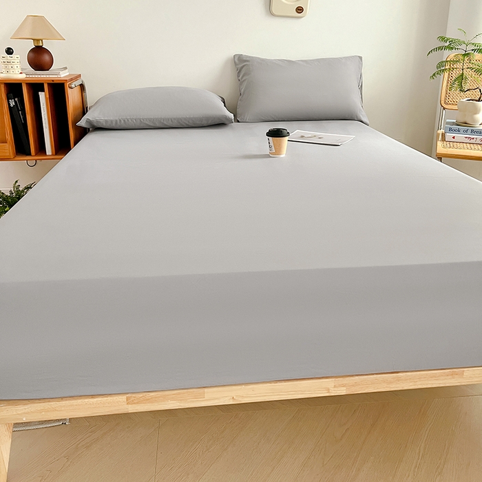 91家纺网 家纺一手货源 找家纺 贝拉梦家纺 2024新款超柔水洗棉纯色简约单品床笠枕套 莫奈灰