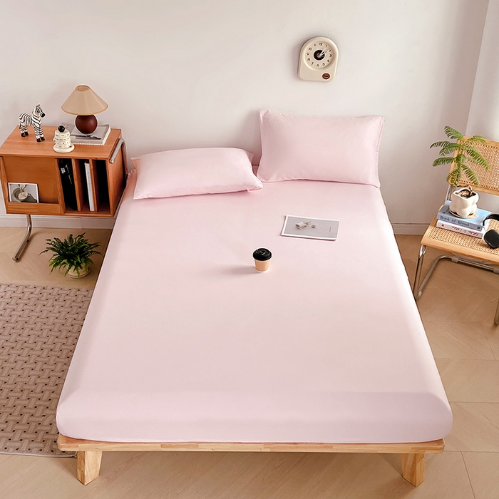 91家纺网 家纺一手货源 找家纺 贝拉梦家纺 2024新款超柔水洗棉纯色简约单品床笠枕套 桃夭