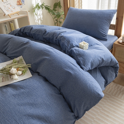 91家纺网 家纺一手货源 找家纺 2025新款全棉水洗棉被套纯棉单双人宿舍学生-可配3件套 牛仔蓝