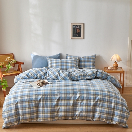 2025新款全棉色织水洗棉四件套被套三件套系列 莫妮兰