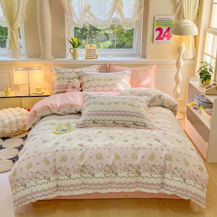 绵庭家纺 2024新款全棉印花套件系列四件套 考拉粉忆
