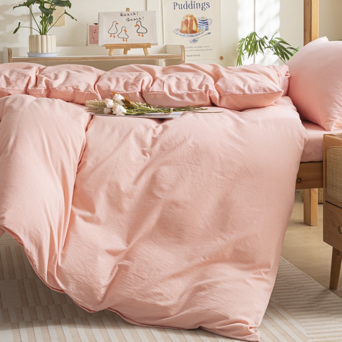 91家纺网 家纺一手货源 找家纺 2025新款全棉水洗棉被套纯棉单双人宿舍学生-可配3件套 粉青年