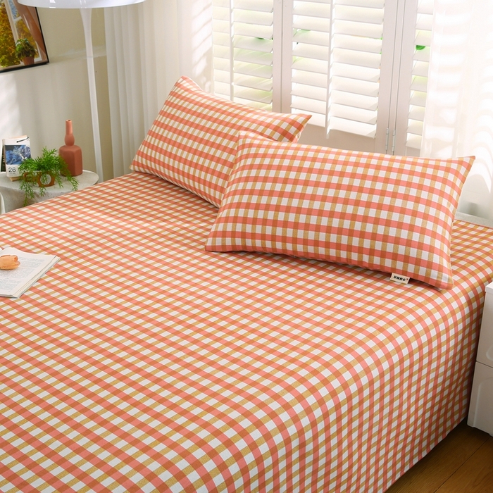 91家纺网 家纺一手货源 找家纺 伊而梦蚊帐 2025新款原棉老粗布床单系列 美满格-桔