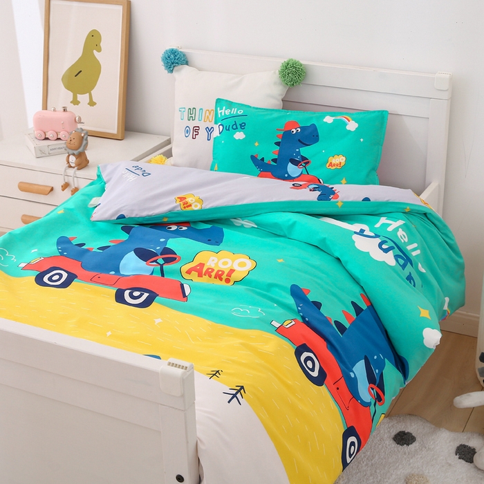 91家纺网 家纺一手货源 找家纺 鱼宝 2025新款全棉幼儿园套件 恐龙开车