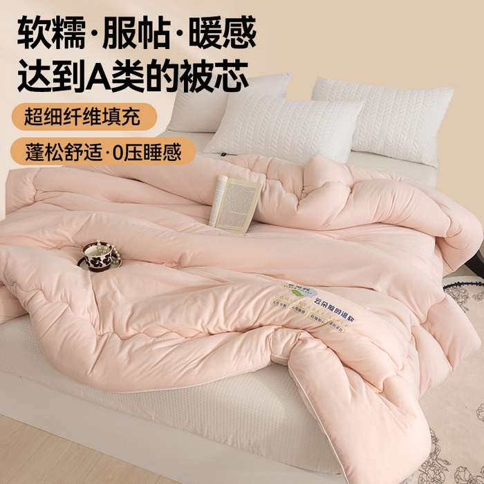 91家纺网 家纺一手货源 找家纺 咏绒家纺工厂店 2024新款工厂直供品质款云朵绒超柔奶盖泡芙冬被春秋被子被芯 豆沙粉
