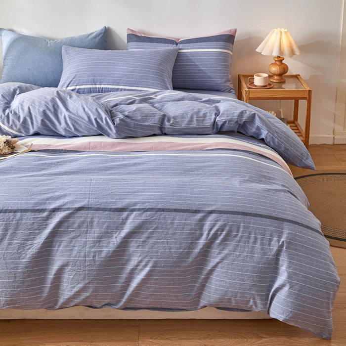 91家纺网 家纺一手货源 找家纺 2025新款全棉色织水洗棉四件套被套三件套系列 格林兰