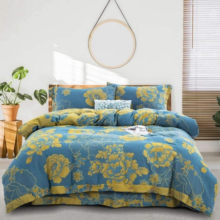 双层纱家居 2024新款大花系列四件套 国色天香蓝