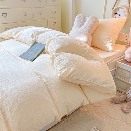 91家纺网 家纺一手货源 找家纺 韩巢家纺 2024新款学生宿舍员工寝室上下铺超柔水洗棉单件被套-纯色系列（提供卖家秀） 水洗棉奶黄