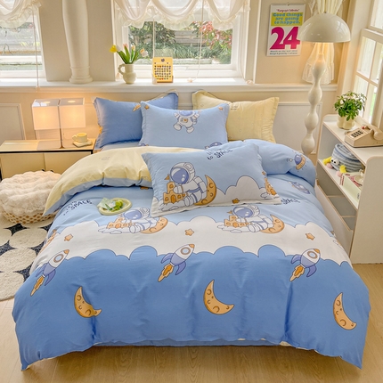 绵庭家纺 2024新款全棉印花套件系列四件套 月亮宇航员