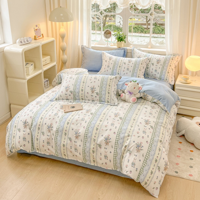 91家纺网 家纺一手货源 找家纺 绵庭家纺 2024新款全棉印花套件系列四件套 可芮朵