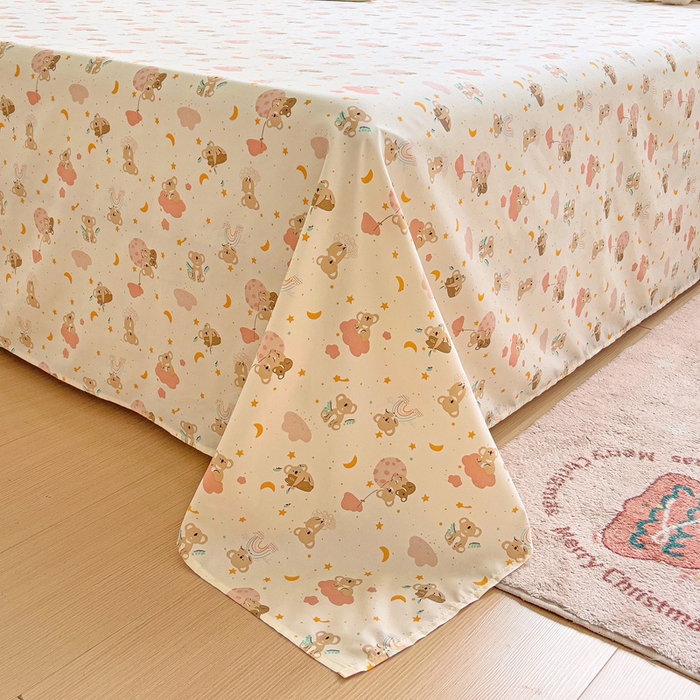 91家纺网 家纺一手货源 找家纺 楠沐家纺  2025新款印花亲肤芦荟棉水洗棉床单系列-床单(第二批) 彩虹猴