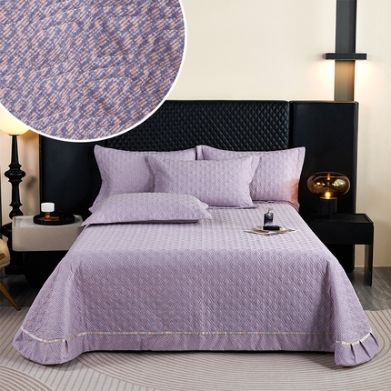 91家纺网 家纺一手货源 找家纺 （总）OL家纺 2024秋冬新款全棉磨毛肌理纹床头双固定床盖夹棉三件套