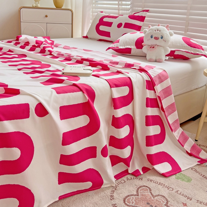 91家纺网 家纺一手货源 找家纺 楠沐家纺  2025新款印花亲肤芦荟棉水洗棉床单系列-床单(第二批) Min-粉