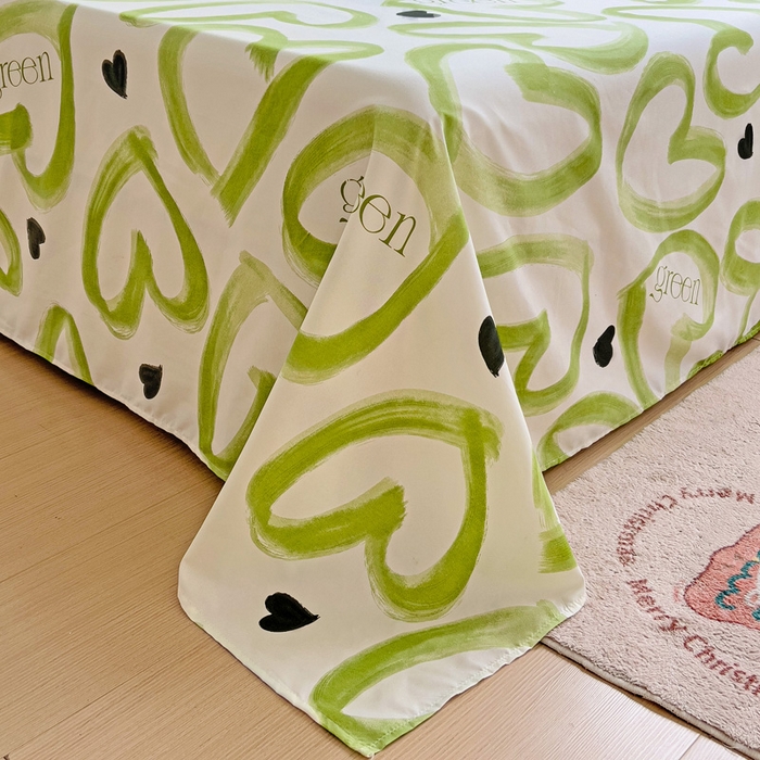91家纺网 家纺一手货源 找家纺 楠沐家纺  2025新款印花亲肤芦荟棉水洗棉床单系列-床单(第二批) 绿色心情