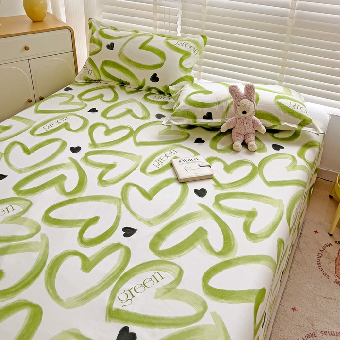 91家纺网 家纺一手货源 找家纺 楠沐家纺  2025新款印花亲肤芦荟棉水洗棉床单系列-床单(第二批) 绿色心情