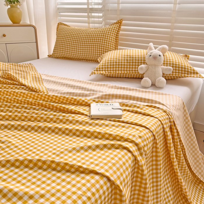 91家纺网 家纺一手货源 找家纺 楠沐家纺  2025新款印花亲肤芦荟棉水洗棉床单系列-床单(第二批) 心动黄