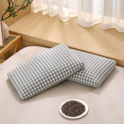 91家纺网 家纺一手货源 找家纺 （总）梦叶草 2024新款全棉水洗棉A版格子B版纯色双拼荞麦枕芯