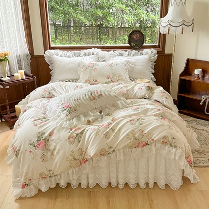 91家纺网 家纺一手货源 找家纺 菊上家纺 2024新款美式梦安娜系列蕾丝床裙款四件套 伊莉莎