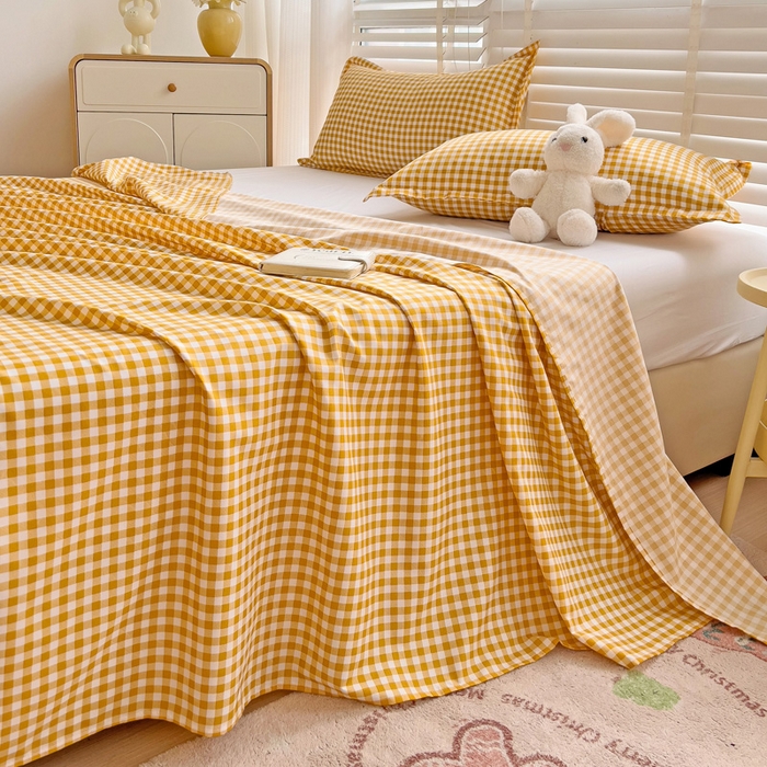 91家纺网 家纺一手货源 找家纺 楠沐家纺  2025新款印花亲肤芦荟棉水洗棉床单系列-床单(第二批) 心动黄