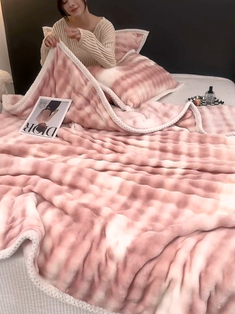 91家纺网 家纺一手货源 找家纺 肖恩毯业 2025新款托斯卡纳兔毛绒毛毯 托斯-少女粉