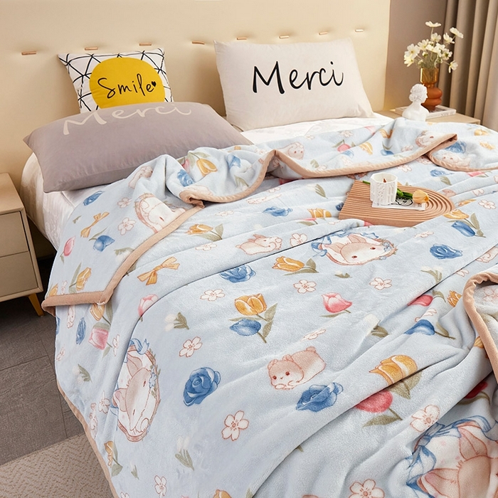 91家纺网 家纺一手货源 找家纺 悦织湾家纺 2025新款加厚云貂绒双面毛毯盖毯 花兔