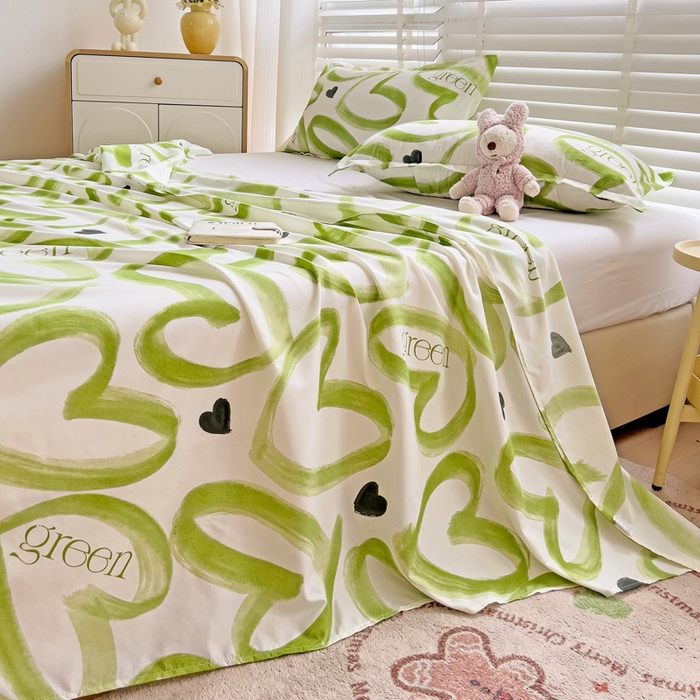 91家纺网 家纺一手货源 找家纺 楠沐家纺  2025新款印花亲肤芦荟棉水洗棉床单系列-床单(第二批) 绿色心情