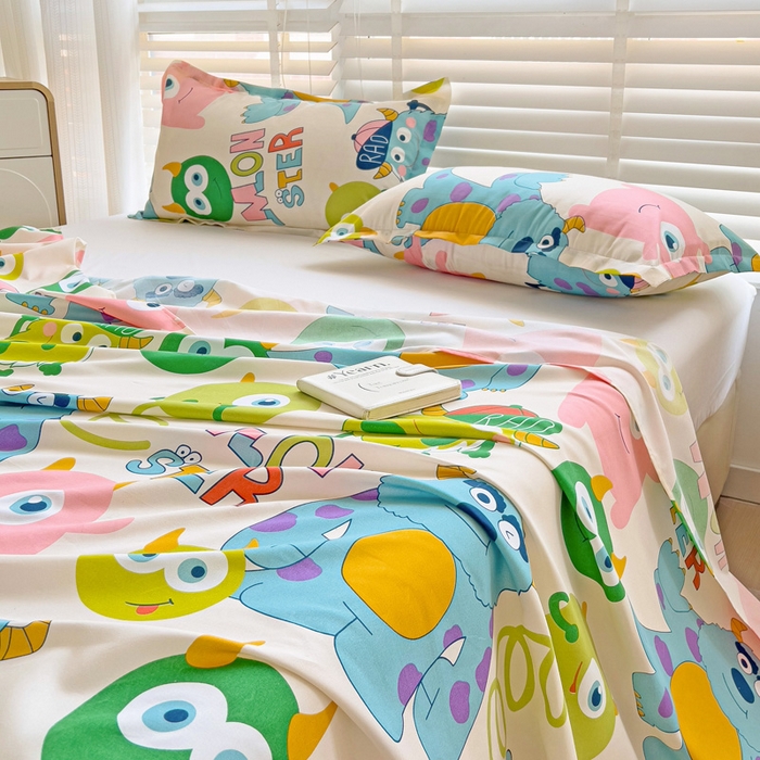 91家纺网 家纺一手货源 找家纺 楠沐家纺  2025新款印花亲肤芦荟棉水洗棉床单系列-床单(第二批) 怪兽大学