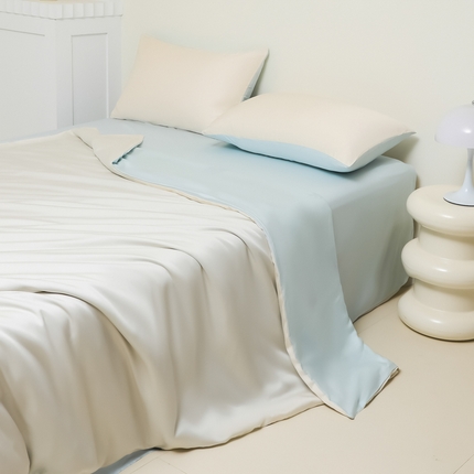 91家纺网 家纺一手货源 找家纺 悦织湾家纺 2025新款轻奢纯色冰丝水洗棉四件套 芝士碧湖兰