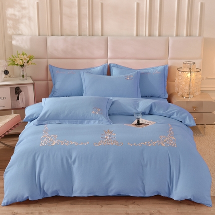 91家纺网 家纺一手货源 找家纺 （总）磨毛世家家纺 2025秋冬新款素色加厚绣花四件套纯色