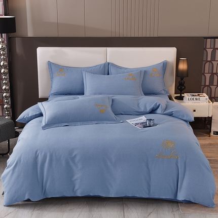 91家纺网 家纺一手货源 找家纺 （总）磨毛世家家纺 2025秋冬新款素色加厚绣花四件套纯色