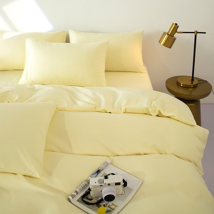 91家纺网 家纺一手货源 找家纺 梦莱家纺 2024新款亲肤磨毛纯色拼色轻奢系列四件套 米黄