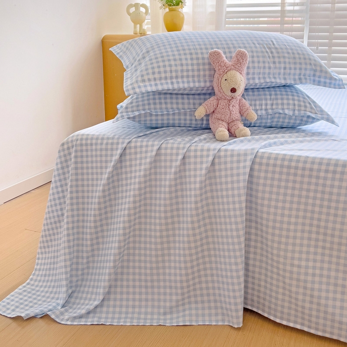 91家纺网 家纺一手货源 找家纺 楠沐家纺  2025新款印花亲肤芦荟棉水洗棉床单系列-床单(第二批) 心动蓝