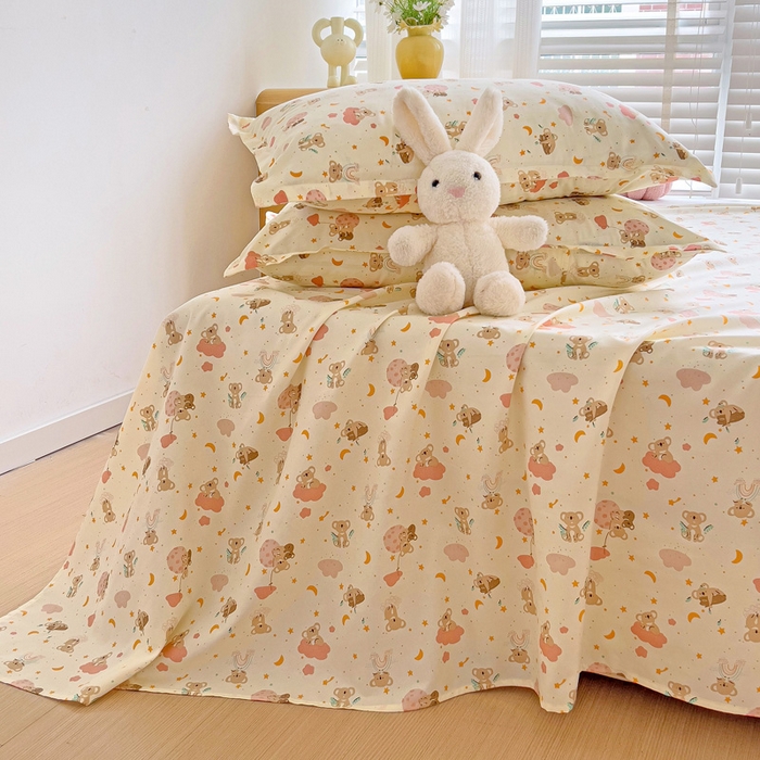 91家纺网 家纺一手货源 找家纺 楠沐家纺  2025新款印花亲肤芦荟棉水洗棉床单系列-床单(第二批) 彩虹猴