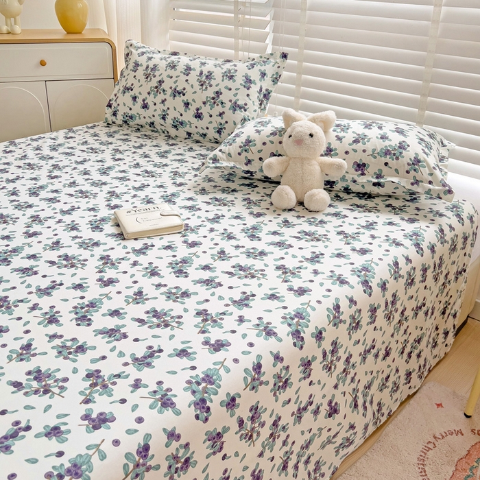 91家纺网 家纺一手货源 找家纺 楠沐家纺  2025新款印花亲肤芦荟棉水洗棉床单系列-床单(第二批) 紫雅