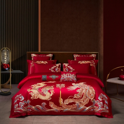 91家纺网 家纺一手货源 找家纺 振翼 2025新款40s全棉丝光喷气婚庆四件套多件套1盛世红妆